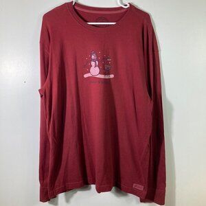 Mens Life is Good Snowman Chillin‎ & Grillin Long Sleeve Tee Shirt Maroon L